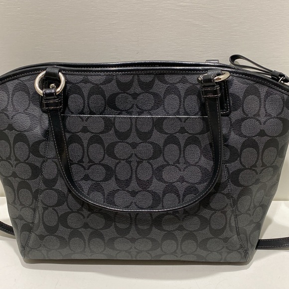 COACH (#F19816) “Peyton” Grey/ Black Logo Signature Coated Canvas Tote Bag - Picture 5 of 15